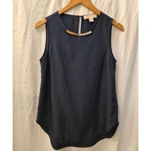 Michael Kors Navy Sleeveless Blouse Women’s Size 2 Gold Bar Neckline Top